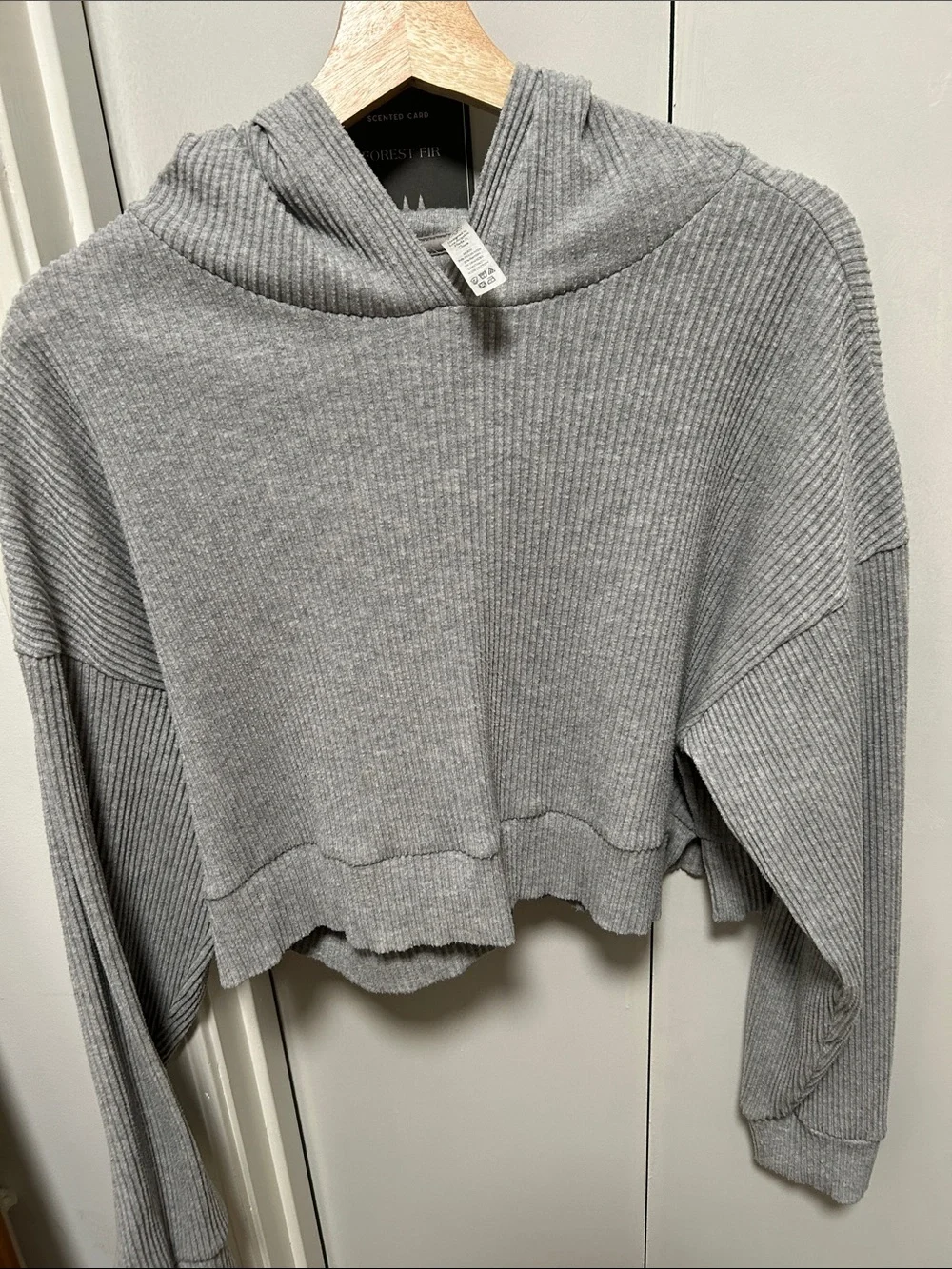 ALO Yoga Gray Ribbed Cropped Hoodie Sweater